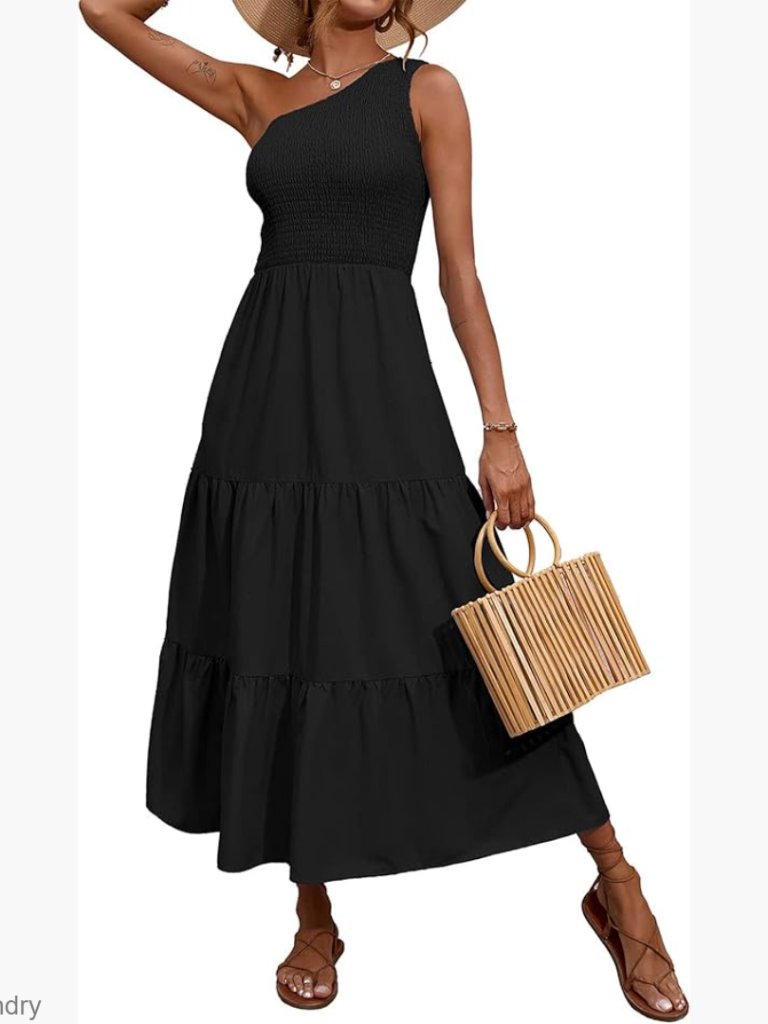 One Shoulder Smocked Maxi Dress Floral Boho Beach Summer Sleeveless